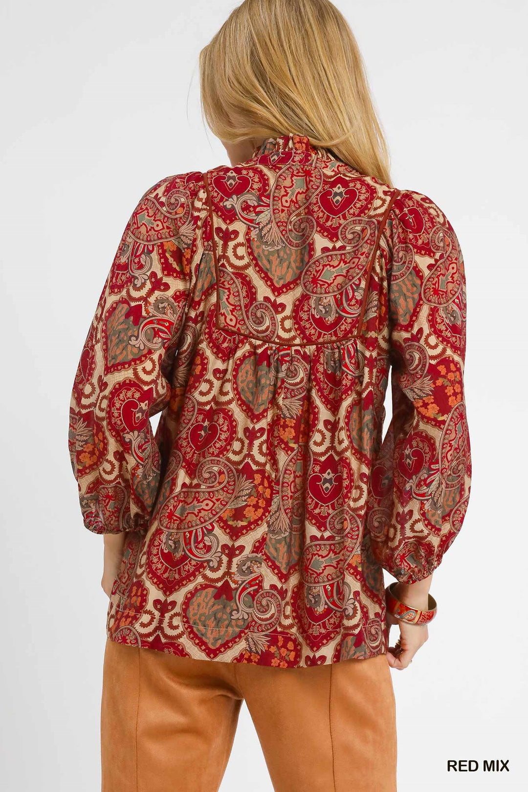 Ladies Umgee Boho Red Mix Paisley Blouse - K0983