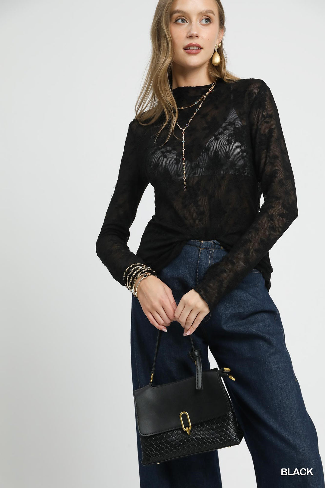 Ladies Umgee Lace Sheer Long Sleeve Top - C5315