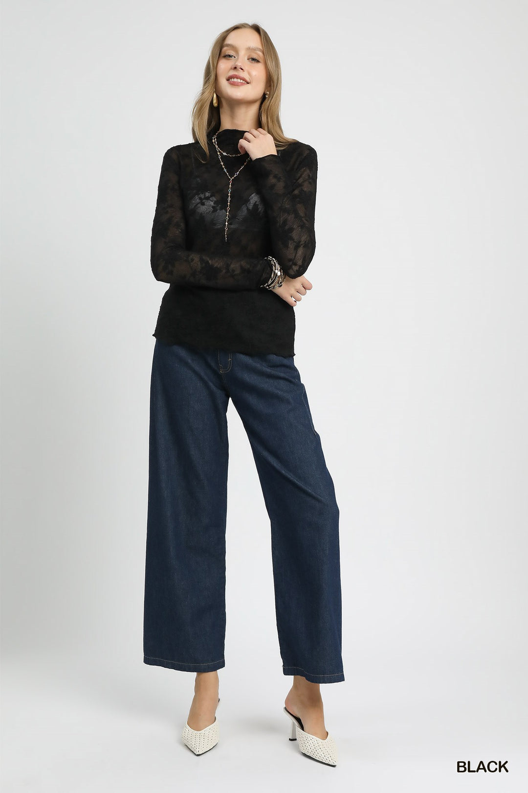 Ladies Umgee Lace Sheer Long Sleeve Top - C5315