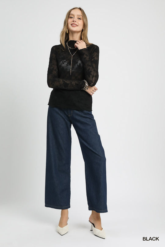Ladies Umgee Lace Sheer Long Sleeve Top - C5315