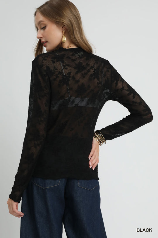 Ladies Umgee Lace Sheer Long Sleeve Top - C5315