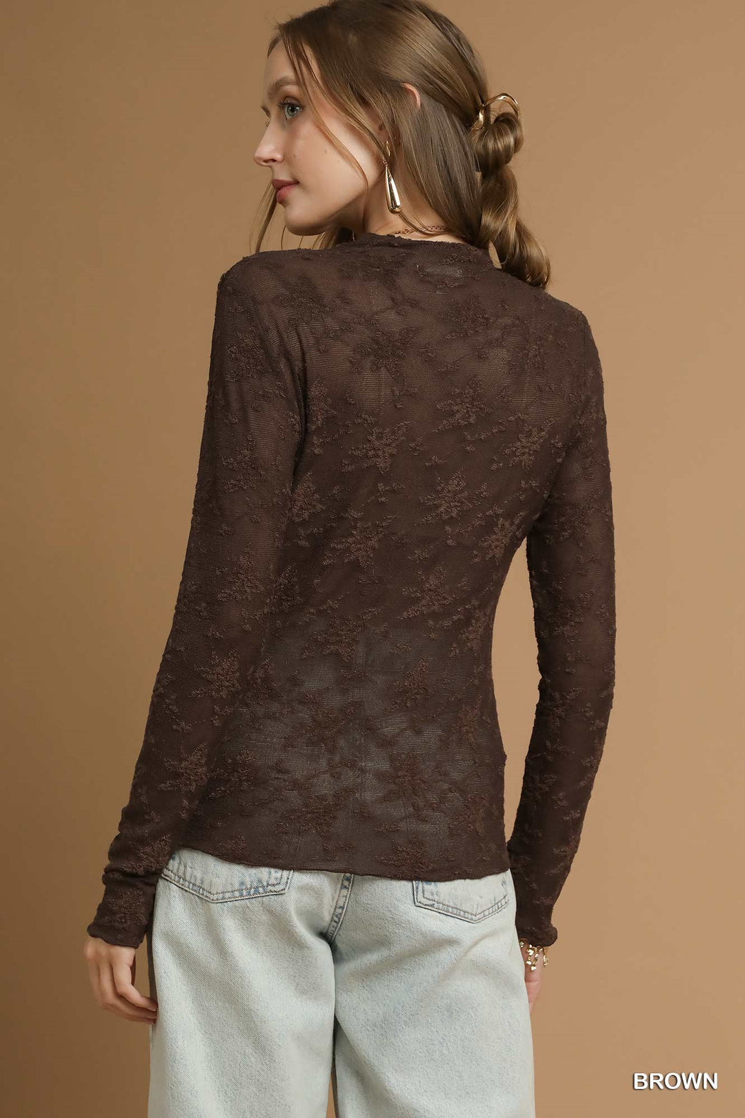 Ladies Umgee Lace Sheer Long Sleeve Top - C5315