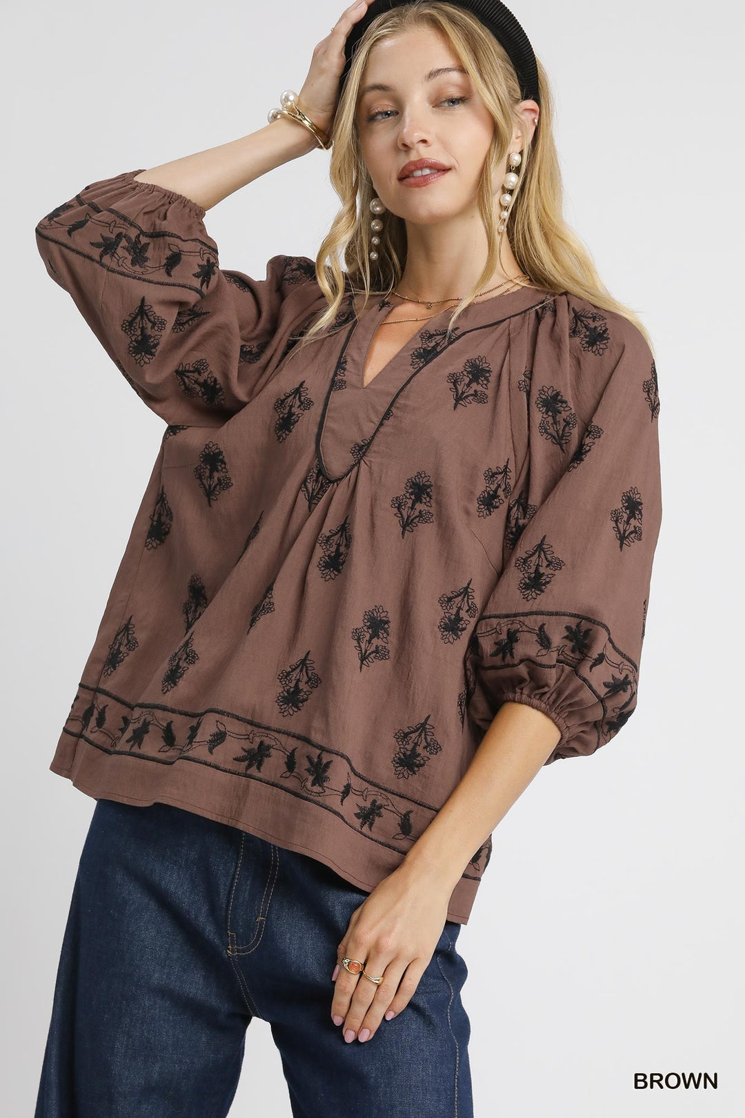 Ladies Umgee Embroidered 3/4 Top - K0875