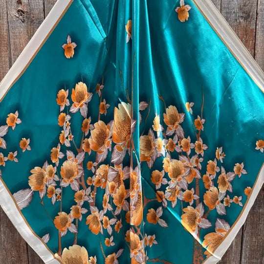 Rodeo Drive Teal & Cream Floral Wild Rag - WR3442