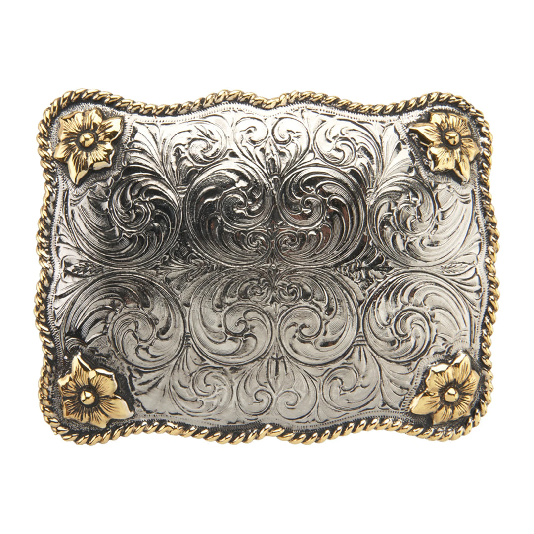 And West Rectangular Scallop with Rope and Classic Flowers Buckle - 500