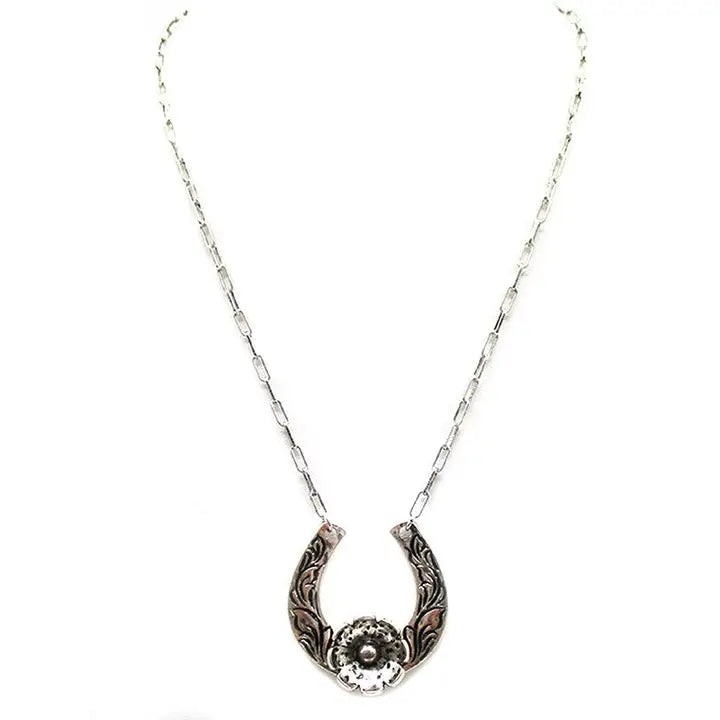 Western Horseshoe Flower Necklace - SN0560SB