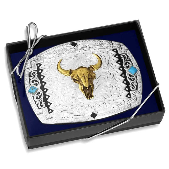 Montana Silversmiths Southwest Scroll Buckle with Buffalo Skull - 56100-1015