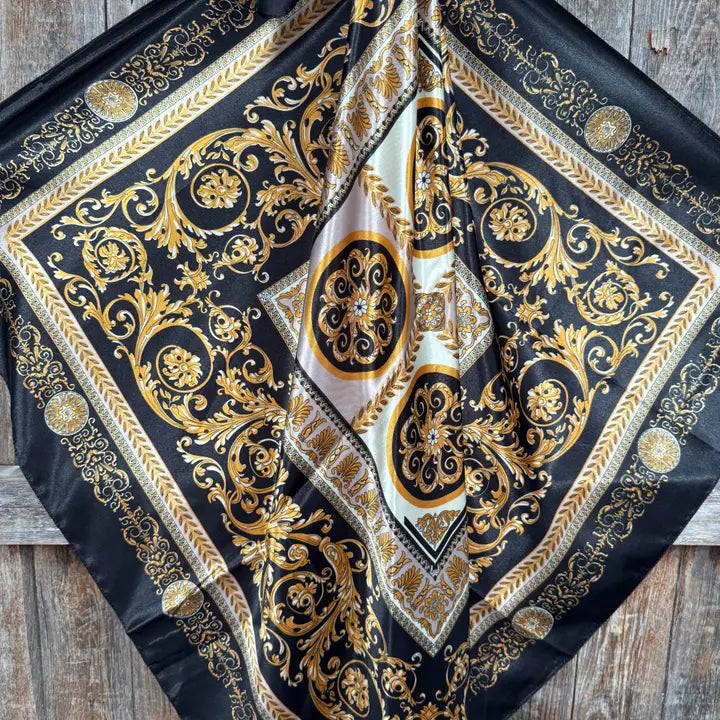 Rodeo Drive Black and Gold Floral Wild Rag - WR3391