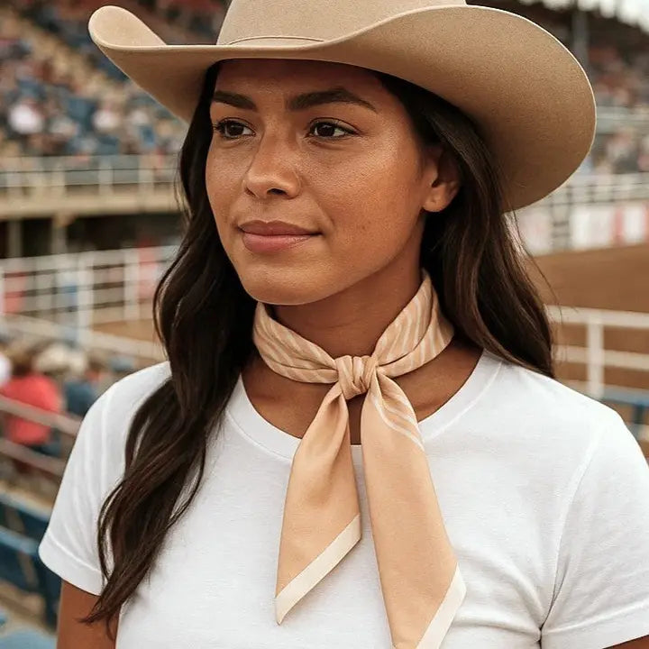 Rodeo Drive Tan & Cream Western Skinny Mini Wild Rag Cowgirl Necktie - TW106