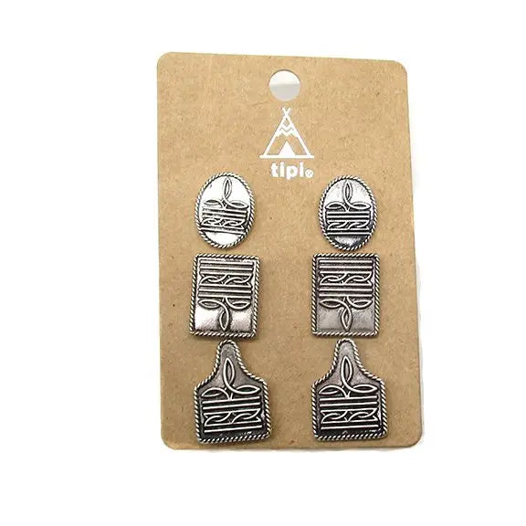 Western Boot Stitch Theme 3 Pair Set Earring