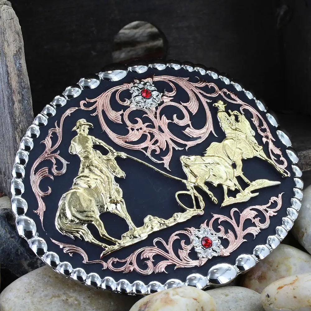 Montana Silversmiths Tri Color Team Roper Attitude Belt Buckle - 60969