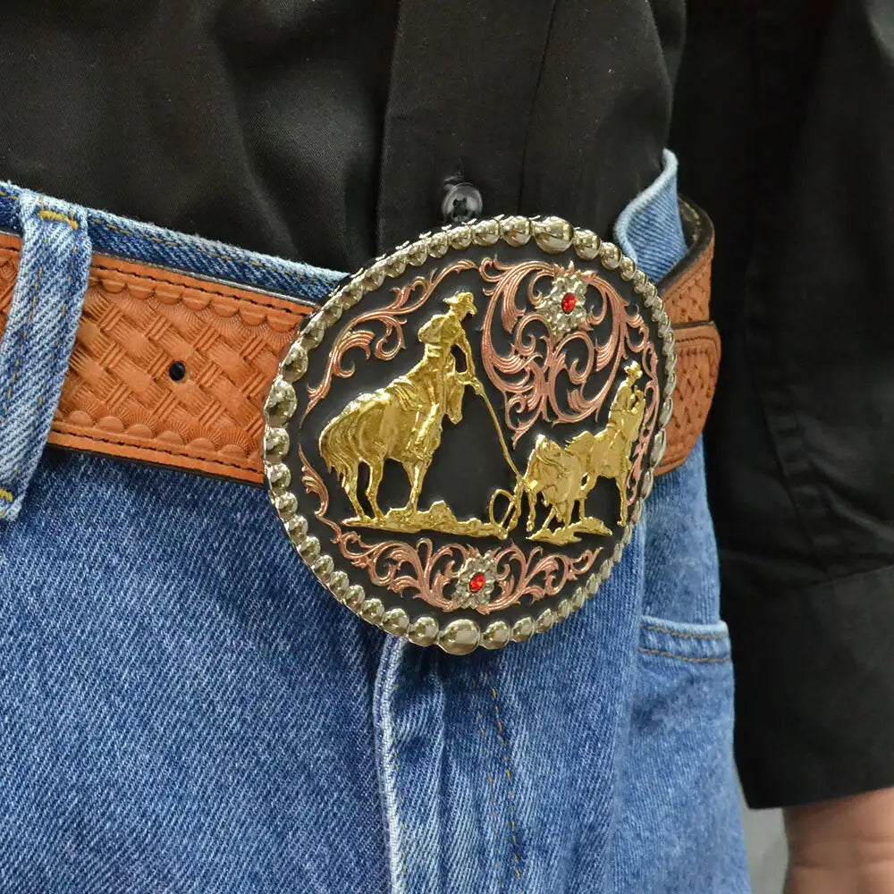 Montana Silversmiths Tri Color Team Roper Attitude Belt Buckle - 60969