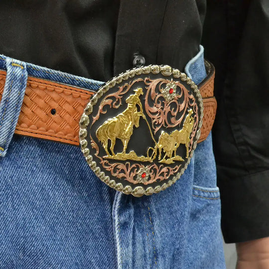 Montana Silversmiths Tri Color Team Roper Attitude Belt Buckle - 60969