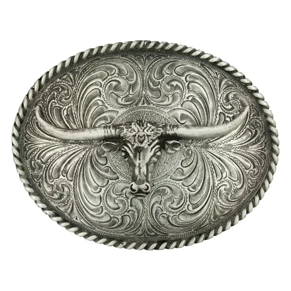 Montana Silversmiths Oval Longhorn Classic Antiqued Attitude Belt Buckle - 61028