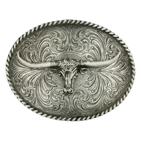 Montana Silversmiths Oval Longhorn Classic Antiqued Attitude Belt Buckle - 61028