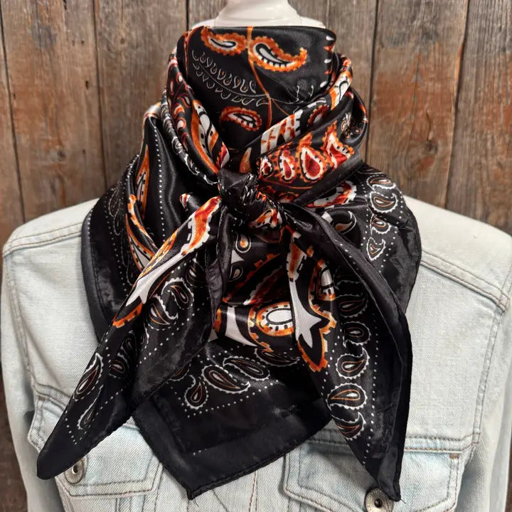 Rodeo Drive Black and Orange Floral Wild Rag - WR1012