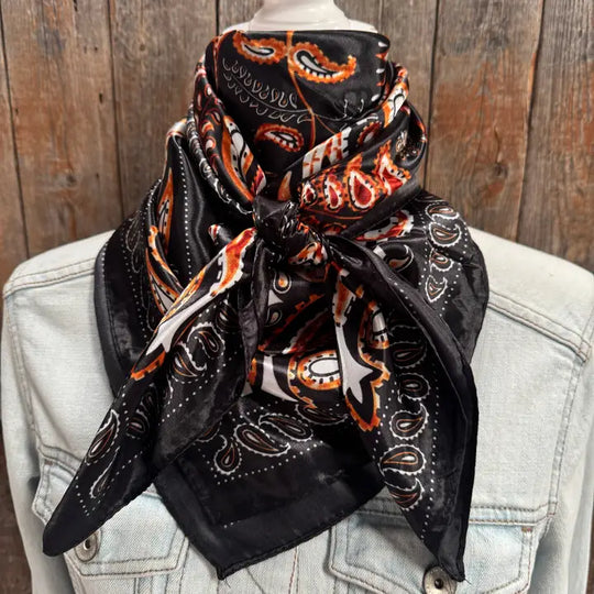 Rodeo Drive Black and Orange Floral Wild Rag - WR1012
