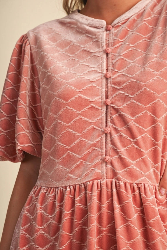 Ladies &Merci Quilted Velvet Button Down Mini Dress - MDR5355