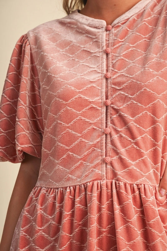 Ladies &Merci Quilted Velvet Button Down Mini Dress - MDR5355