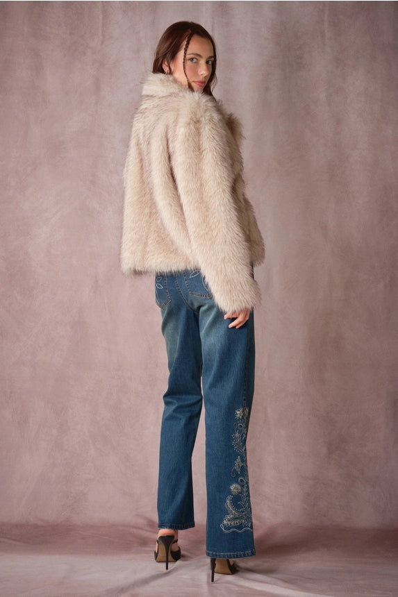 Ladies Blue B Faux 2 Tone Fur Hook & Eye Enclosure Coat - 37006J