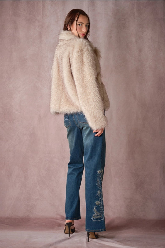 Ladies Blue B Faux 2 Tone Fur Hook & Eye Enclosure Coat - 37006J