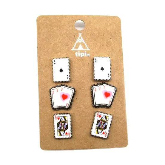 Western Poker Cards 3 Pair Earring Set - SE3039MUL