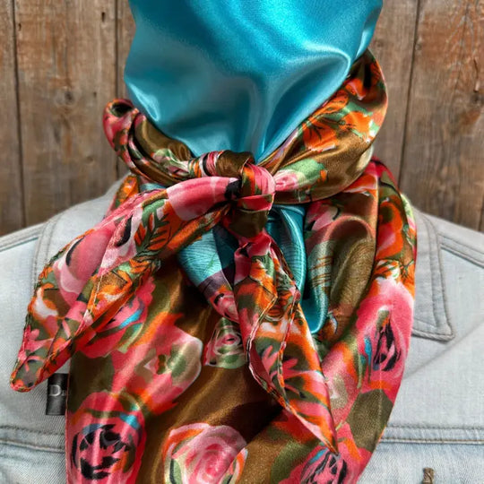 Rodeo Drive Blue & Pink Roses Wild Rag - WR1005