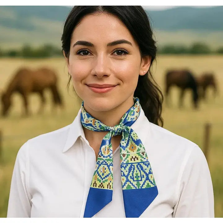 Rodeo Drive Blue & Green Western Skinny Mini Wild Rag Cowgirl Necktie - TW122