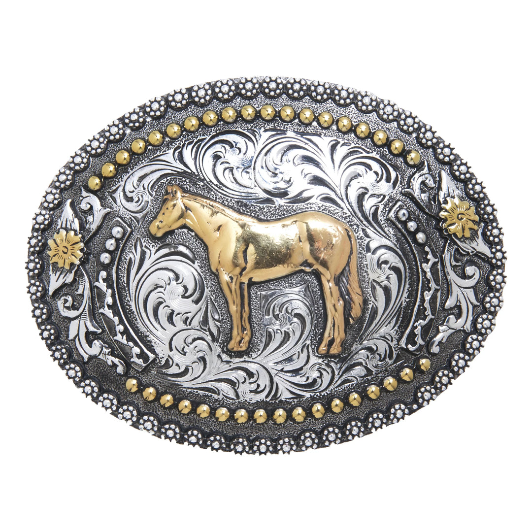 And West Standing Horse Oval with Fancy Berry Edge Buckle - 704