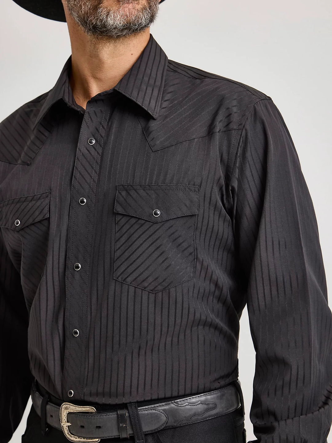 Wrangler Long Sleeve Western Snap Dobby Stripe Shirt - 75214BK