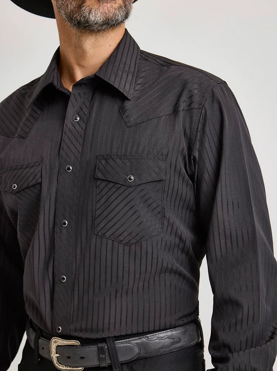 Wrangler Long Sleeve Western Snap Dobby Stripe Shirt - 75214BK