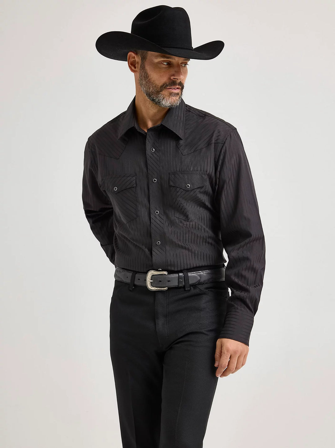 Wrangler Long Sleeve Western Snap Dobby Stripe Shirt - 75214BK