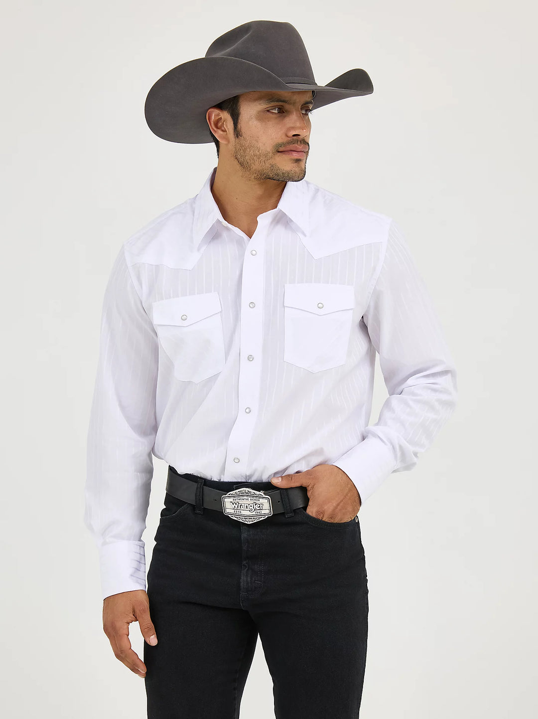 Wrangler® Western Long Sleeve Western Snap Dobby Stripe Shirt - 75221WH