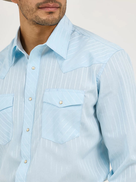 Men's Wrangler Long Sleeve Western Snap Dobby Stripe Shirt - 75222BL