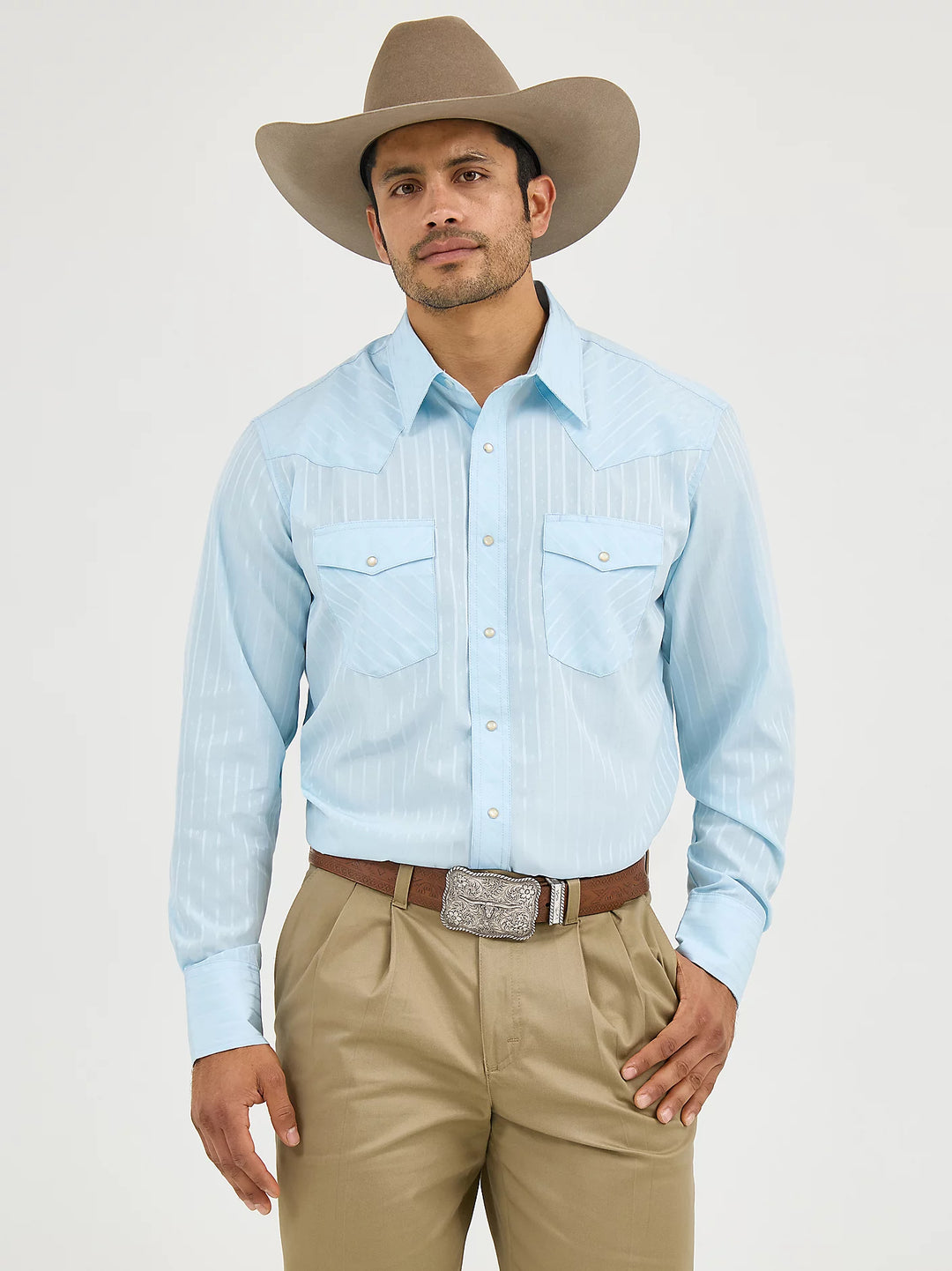 Men's Wrangler Long Sleeve Western Snap Dobby Stripe Shirt - 75222BL