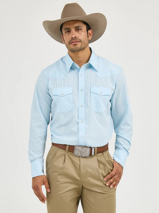 Men's Wrangler Long Sleeve Western Snap Dobby Stripe Shirt - 75222BL