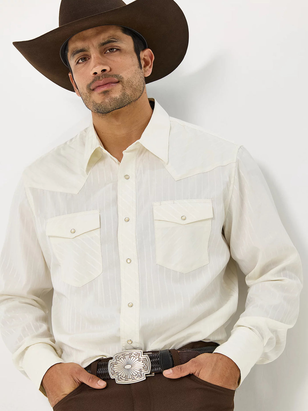 Men's Wrangler Long Sleeve Western Snap Dobby Stripe Shirt - 75226TN