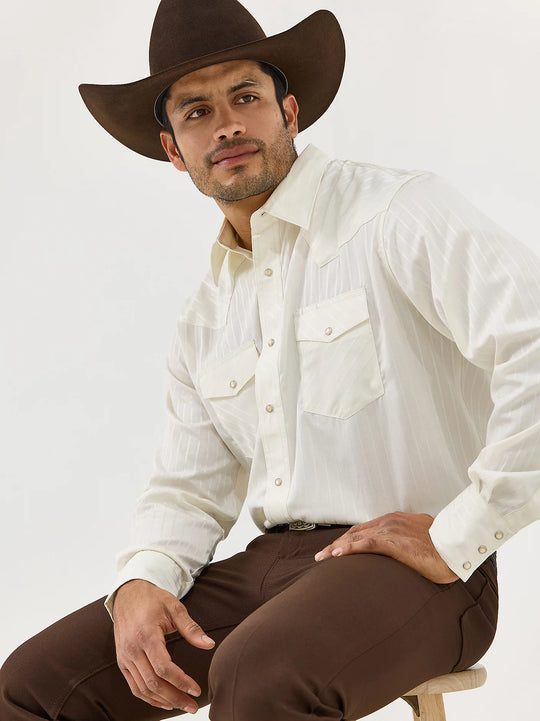 Men's Wrangler Long Sleeve Western Snap Dobby Stripe Shirt - 75226TN