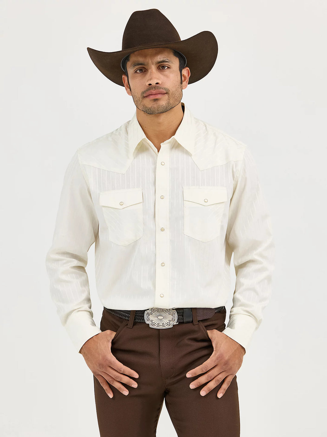 Men's Wrangler Long Sleeve Western Snap Dobby Stripe Shirt - 75226TN