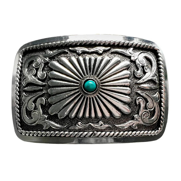 And West Rectangular Concho with Turquoise Bead Buckle - 756