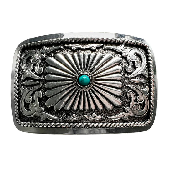 And West Rectangular Concho with Turquoise Bead Buckle - 756