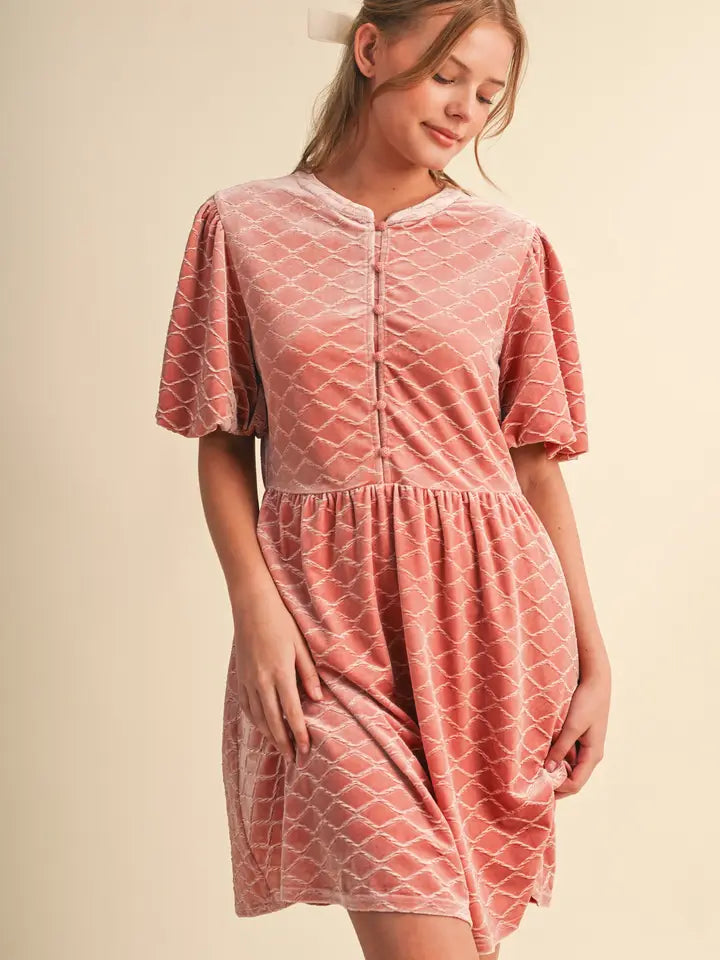 Ladies &Merci Quilted Velvet Button Down Mini Dress - MDR5355