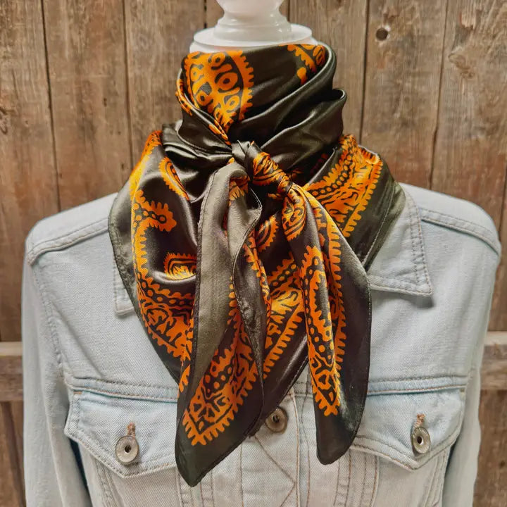 Rodeo Drive Dark Olive & Orange Paisley Wild Rag - WR3453