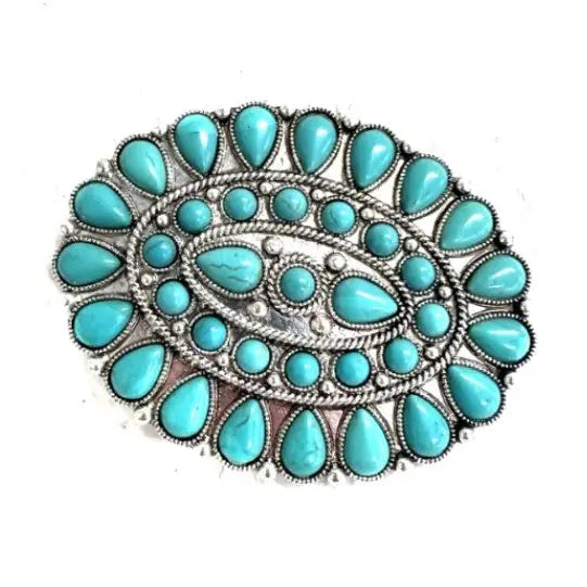 Western Turquoise Stone Concho Belt Buckle - SX1003SBTQ