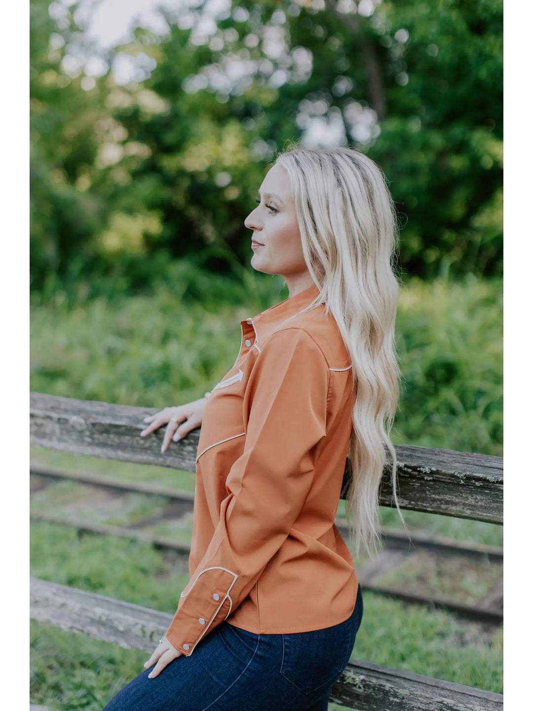 Ladies Merigold Kiss Pearl Snap Rust Button Up Shirt - MK757