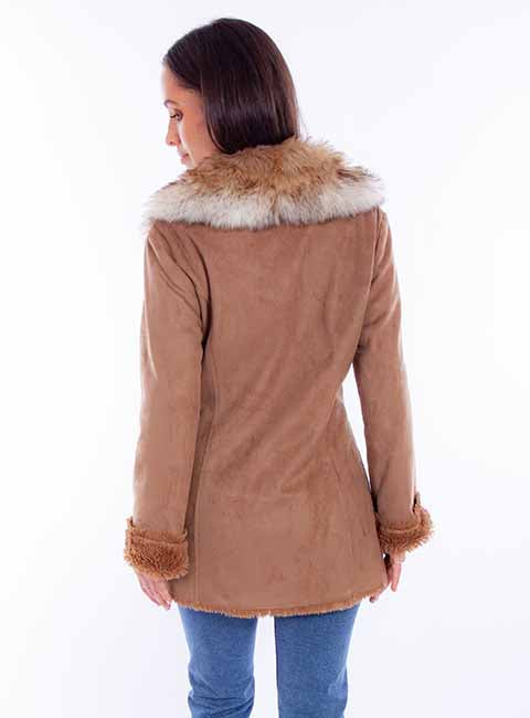 Ladies Scully Button up Suede Faux Fur Jacket - 8062