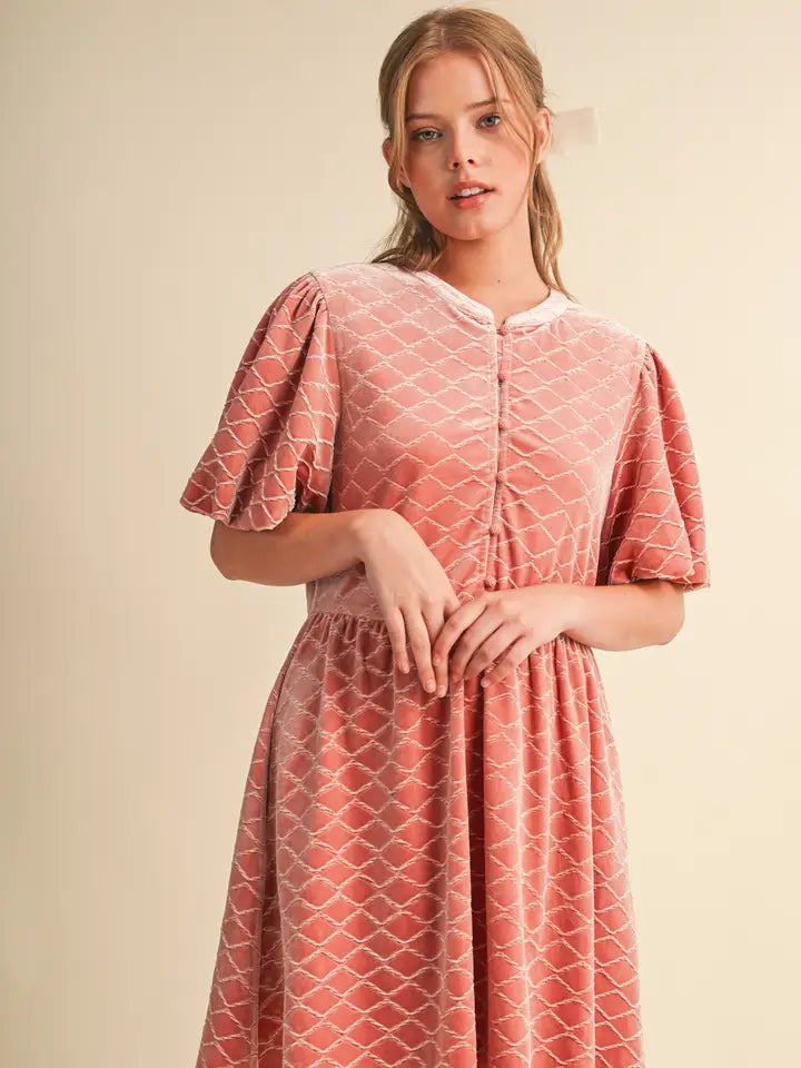 Ladies &Merci Quilted Velvet Button Down Mini Dress - MDR5355
