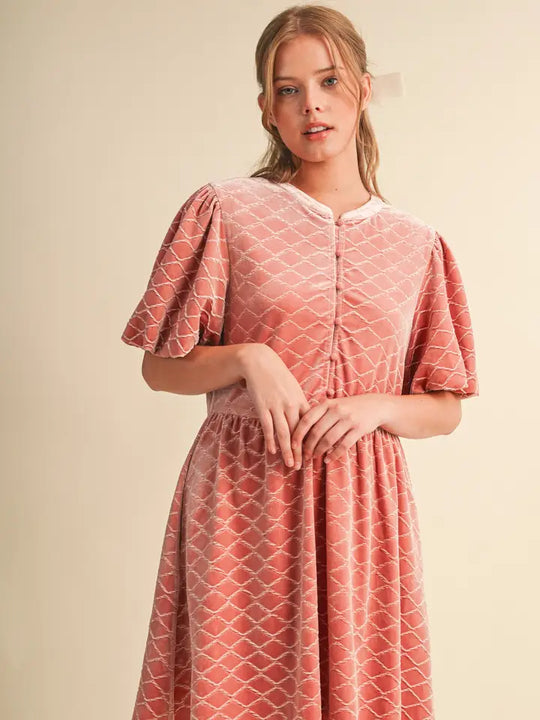 Ladies &Merci Quilted Velvet Button Down Mini Dress - MDR5355