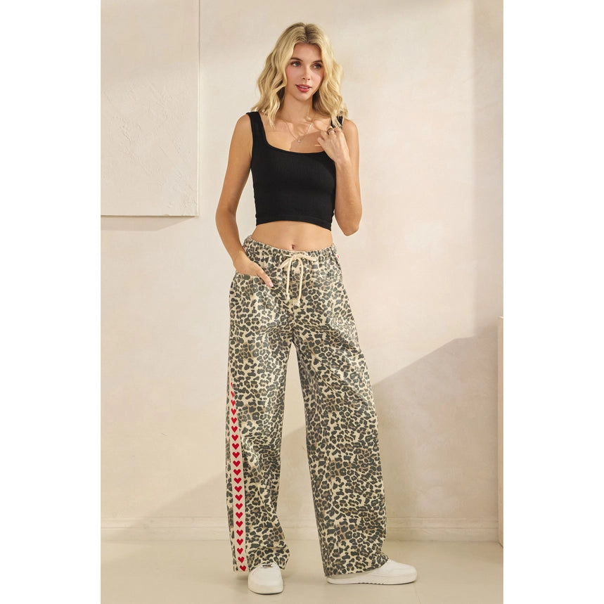 Ladies Veveret Leopard Printed Striped Wide Legged Pants - VP72572