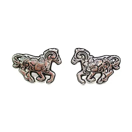 Western Etched Running Horse Post Earring - SE3055SB